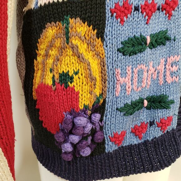 Vintage 1989 The Eagle's Eye Cotton Sweater Cardigan America Farm Medium Flag - Picture 5 of 12